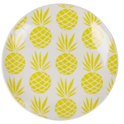 Best Gifi Assiette à dessert en faïence motif ananas blanc et jaune