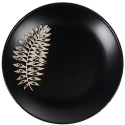 Best Gifi Assiette à dessert ronde noire motif plante blanche embossé
