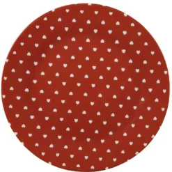 Best Gifi Assiette à dessert rouge design coeurs blancs
