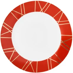 Best Gifi Assiette plate en porcelaine rouge détail doré