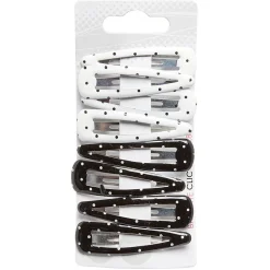Gifi Beauté^Barrette clic clac imprimé pois noir et blanc x8