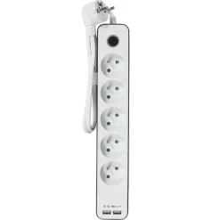 Gifi Accessoires Électriques^Bloc multiprise 5 prises 2 USB avec interrupteur et protection enfant