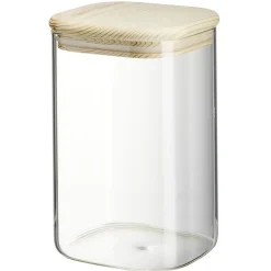 Online Gifi Bocal carré transparent avec couvercle en bois 1L