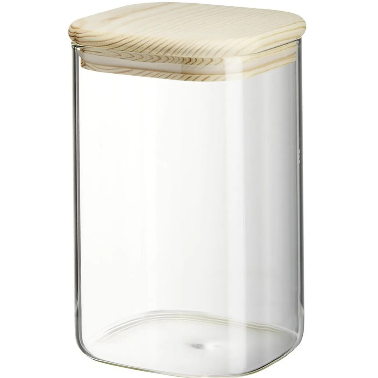 Online Gifi Bocal carré transparent avec couvercle en bois 1L