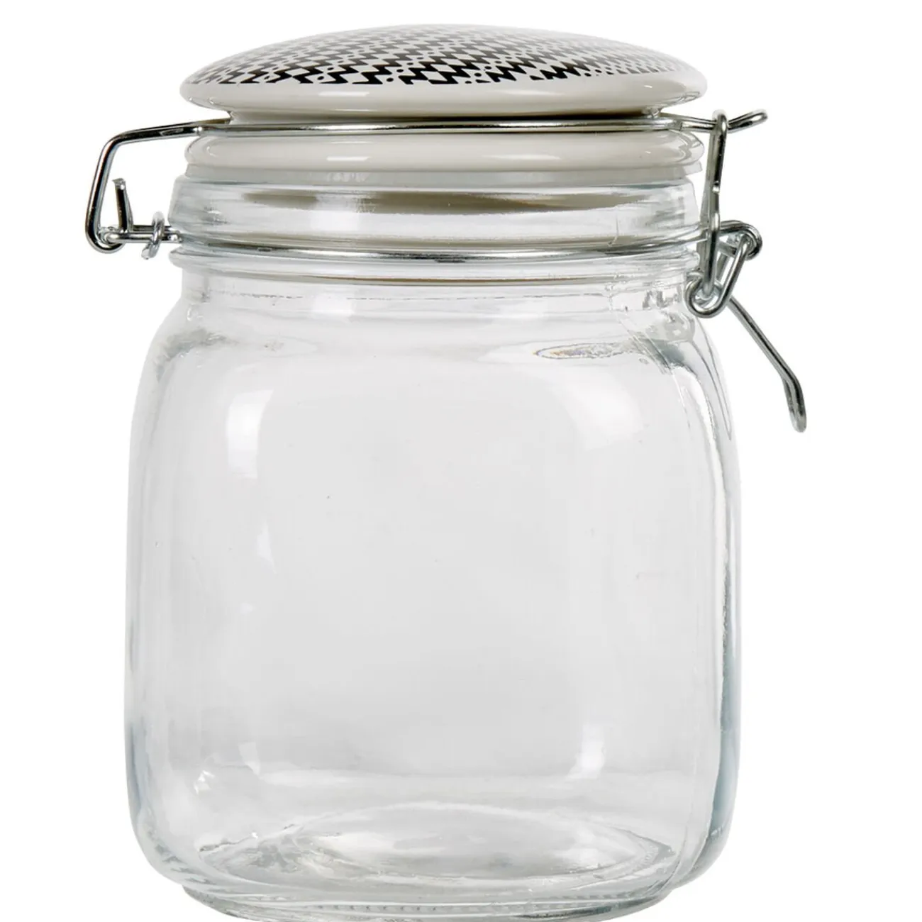 Clearance Gifi Bocal hermétique carré en verre couvercle motif ethnique 1 L