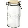 New Gifi Bocal hermétique rond transparent avec couvercle en bambou H20 cm