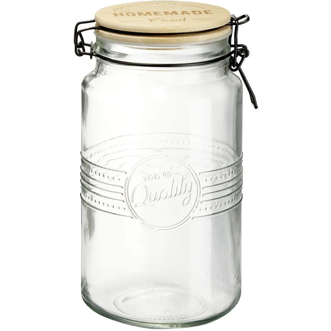 New Gifi Bocal hermétique rond transparent avec couvercle en bambou H20 cm