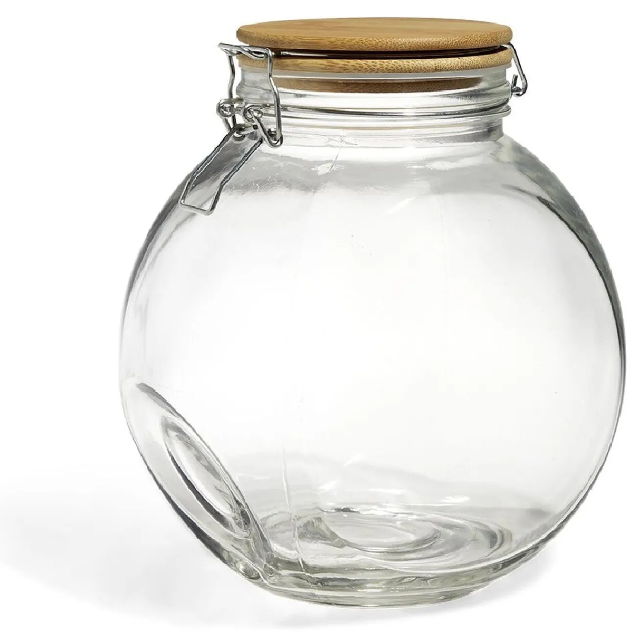 Clearance Gifi Bocal verre transparent 2,1L avec couvercle bambou et clip en fer