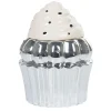 Discount Gifi Bonbonnière cupcake gris argenté avec couvercle blanc