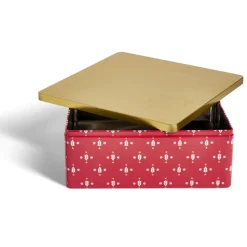Best Gifi Boîte alimentaire carrée motif Noël métal rouge et dorée 26x26xH10cm