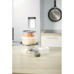 Discount Gifi Boîte alimentaire transparente couvercle gris et blanc x5