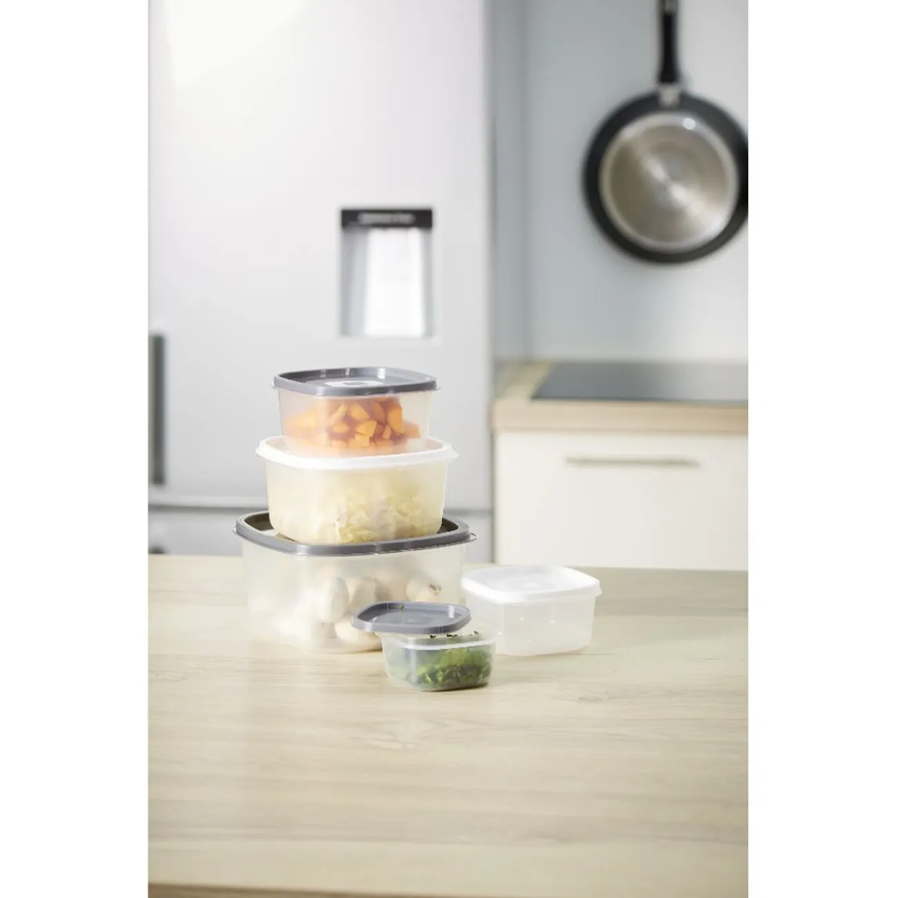 Discount Gifi Boîte alimentaire transparente couvercle gris et blanc x5