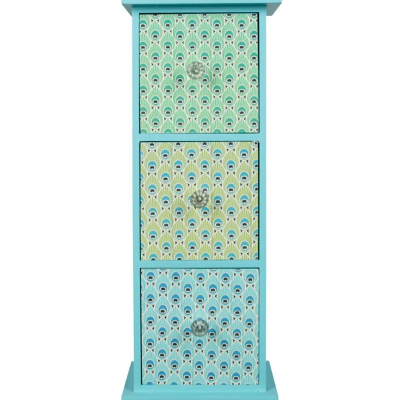 Gifi Rangement|Boîte déco 3 tiroirs bleu paon