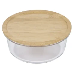 Sale Gifi Boîte de conservation ronde en verre avec couvercle en bambou 850 ml
