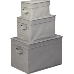 Gifi Entretien Du Linge|Boîte de rangement grise avec couvercle x3