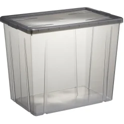Gifi Rangement|Boîte de rangement ransparente avec couvercle gris 82L