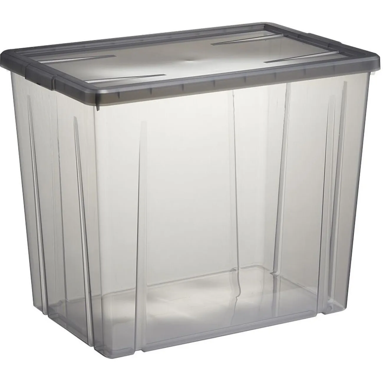 Gifi Rangement|Boîte de rangement ransparente avec couvercle gris 82L