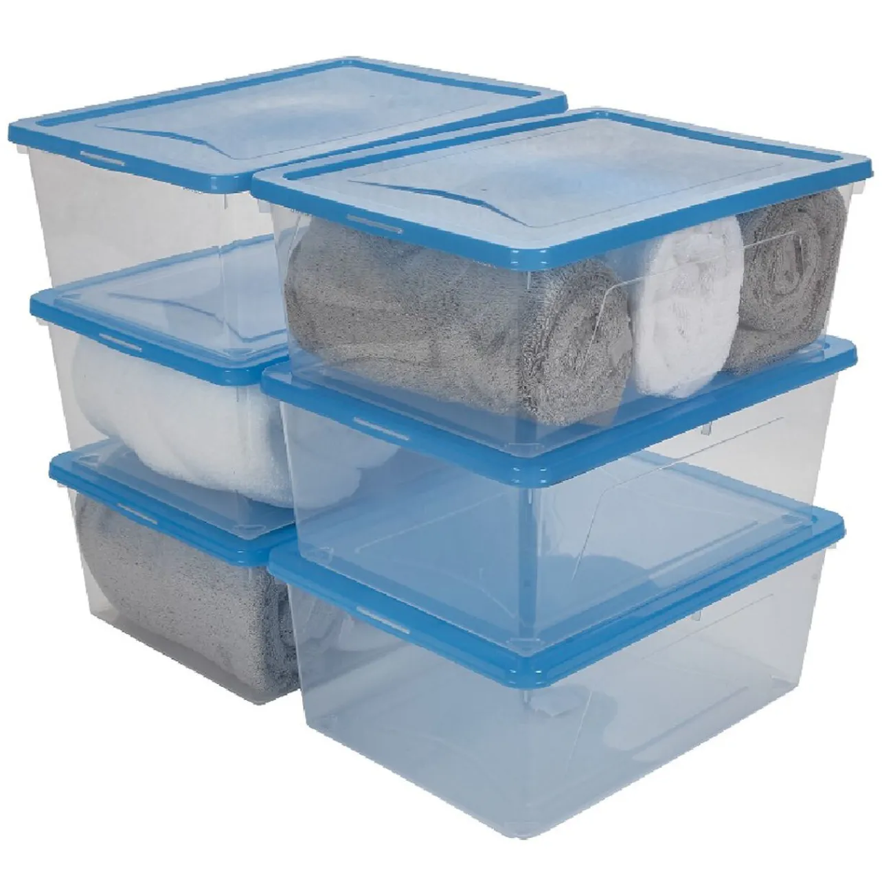 Gifi Entretien Du Linge|Boîte de rangement transparente couvercle bleu 10 L x6