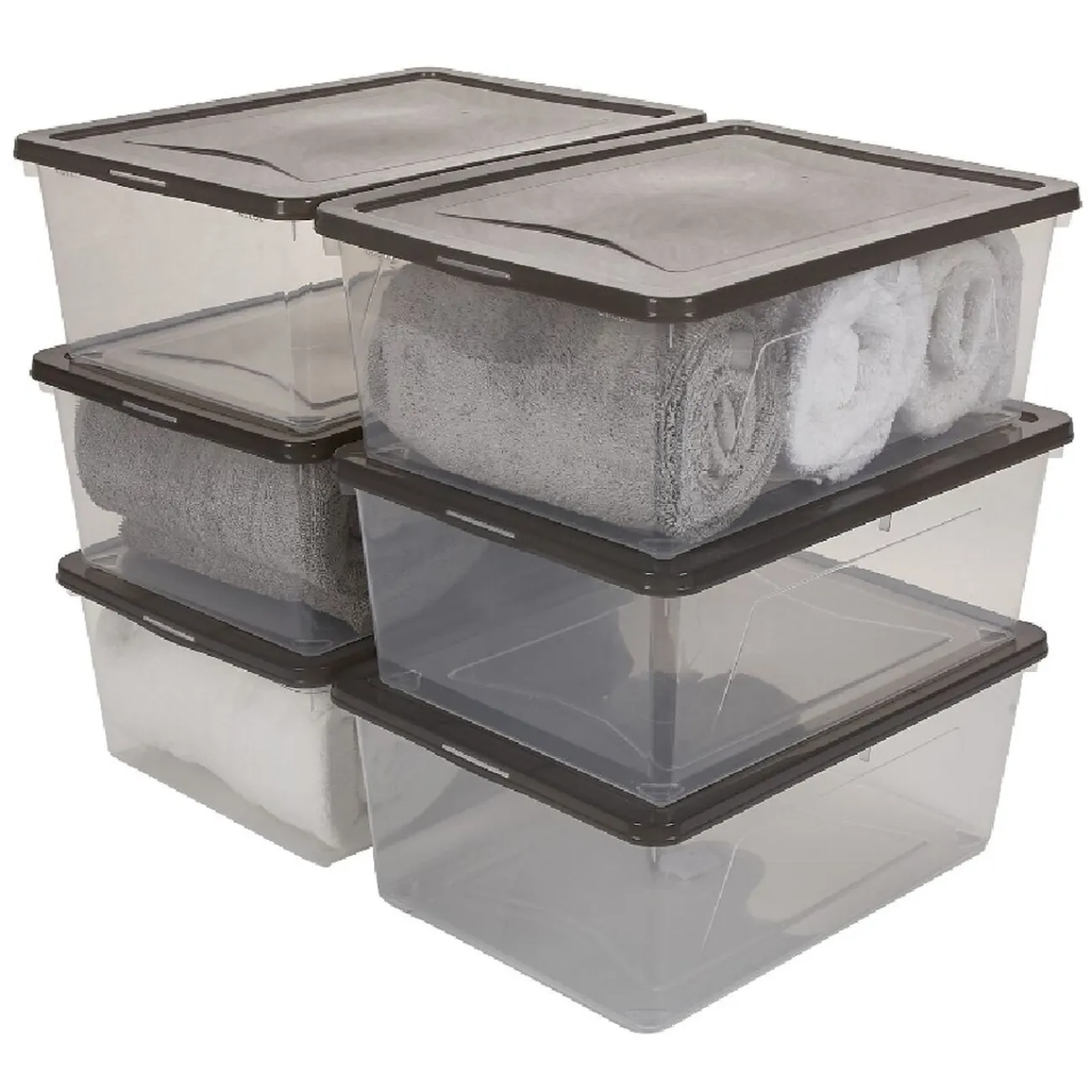 Gifi Entretien Du Linge|Boîte de rangement transparente couvercle gris 10 L x6