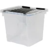 Gifi Rangement|Boîte de rangement transparente à couvercle noir à clips 36 L