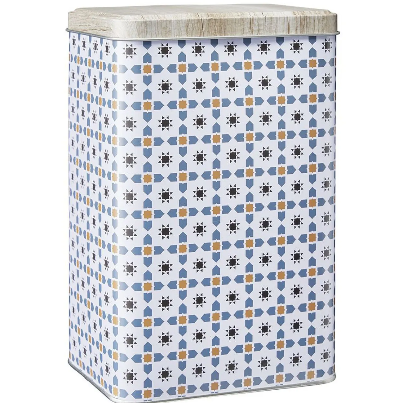 Clearance Gifi Boîte en métal décor carreau de ciment avec couvercle effet bois