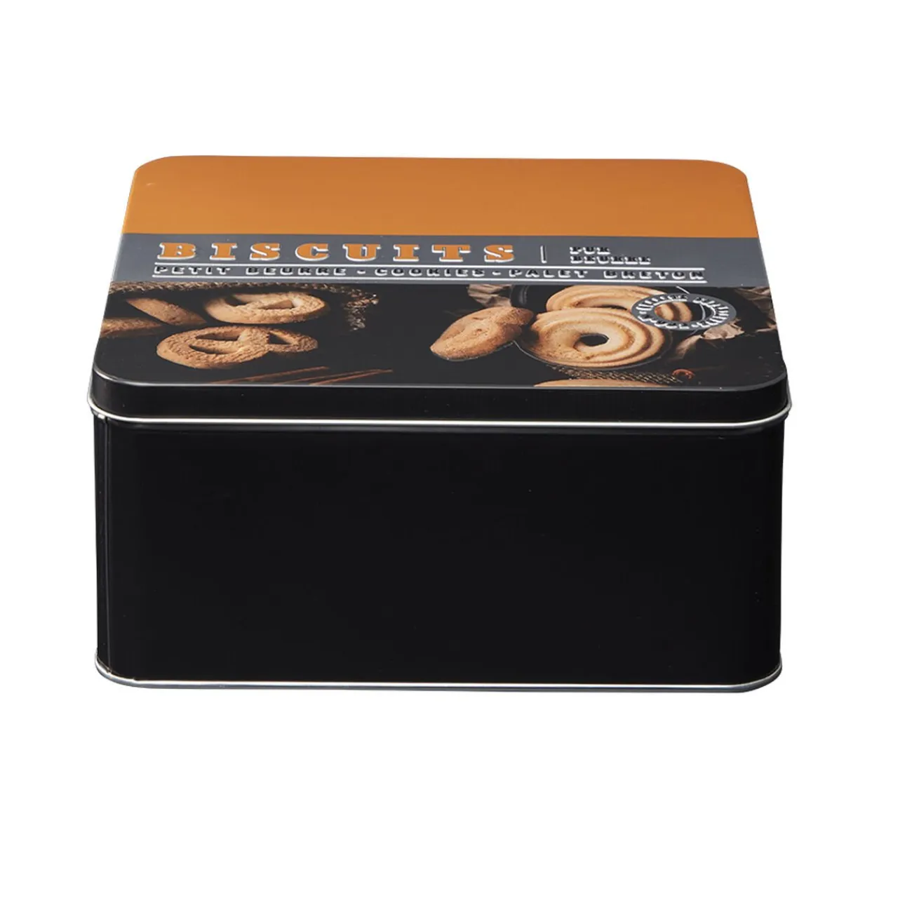 New Gifi Boîte à gâteaux carrée en métal décorée marron