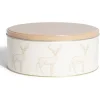 Discount Gifi Boîte ronde en métal Ø22cm motif cerf beige et orange