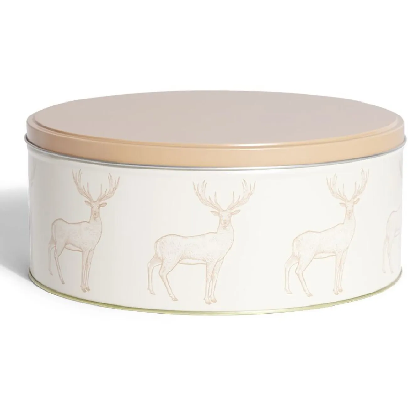 Discount Gifi Boîte ronde en métal Ø22cm motif cerf beige et orange