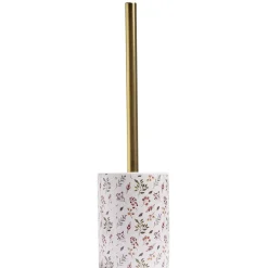Gifi Equipement Wc^Brosse WC manche doré socle grès motif feuillage blanc vert Ø9,2xH36cm