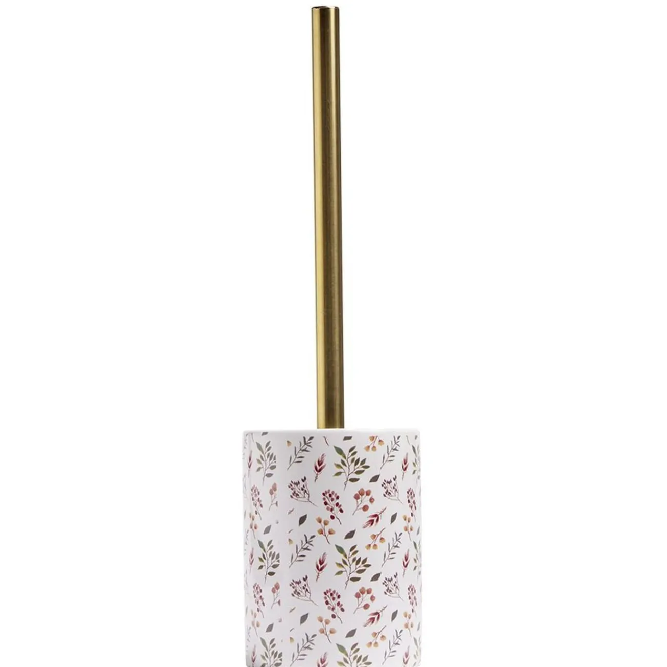 Gifi Equipement Wc^Brosse WC manche doré socle grès motif feuillage blanc vert Ø9,2xH36cm