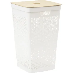 Gifi Entretien Du Linge|Coffre linge 56L couvercle bambou beige