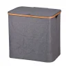 Gifi Entretien Du Linge|Coffre à linge tissu gris et rebord bambou 73 L