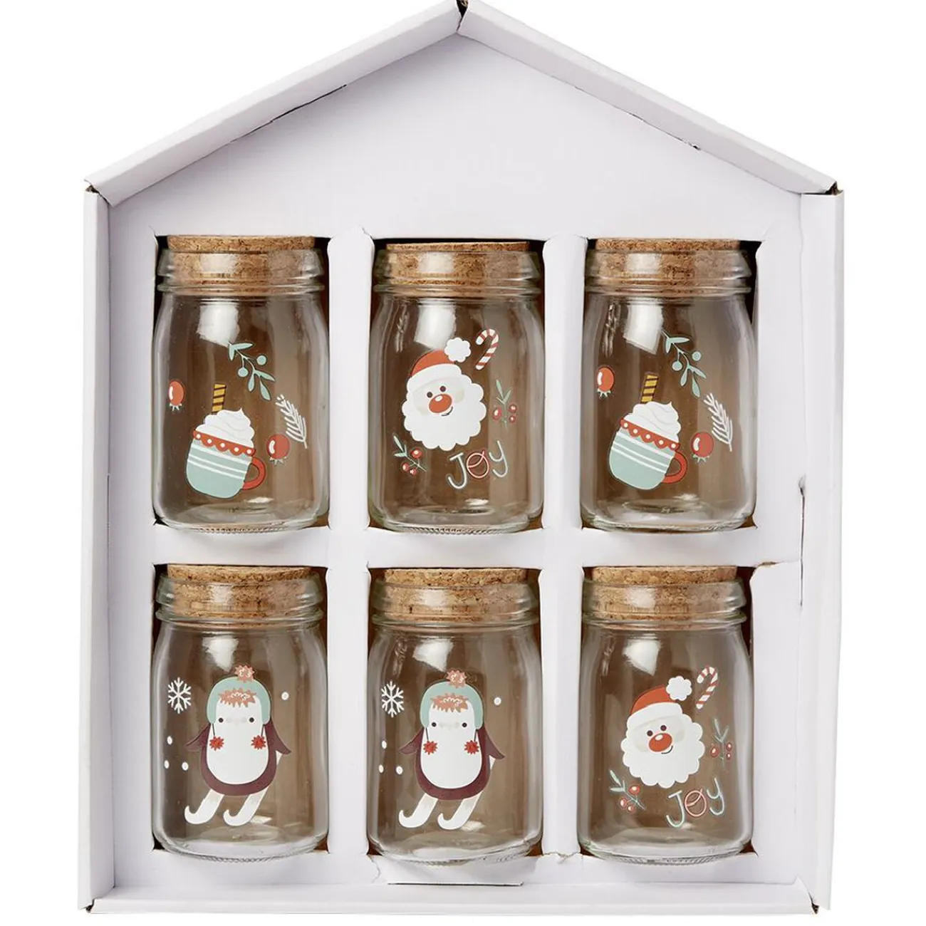 Discount Gifi Coffret mini bocal en verre motif Noël couvercle liège x6