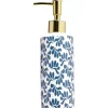 Gifi Aménagement Salle De Bain^Distributeur de savon céramique motif végétal blanc et bleu Ø6xH15cm