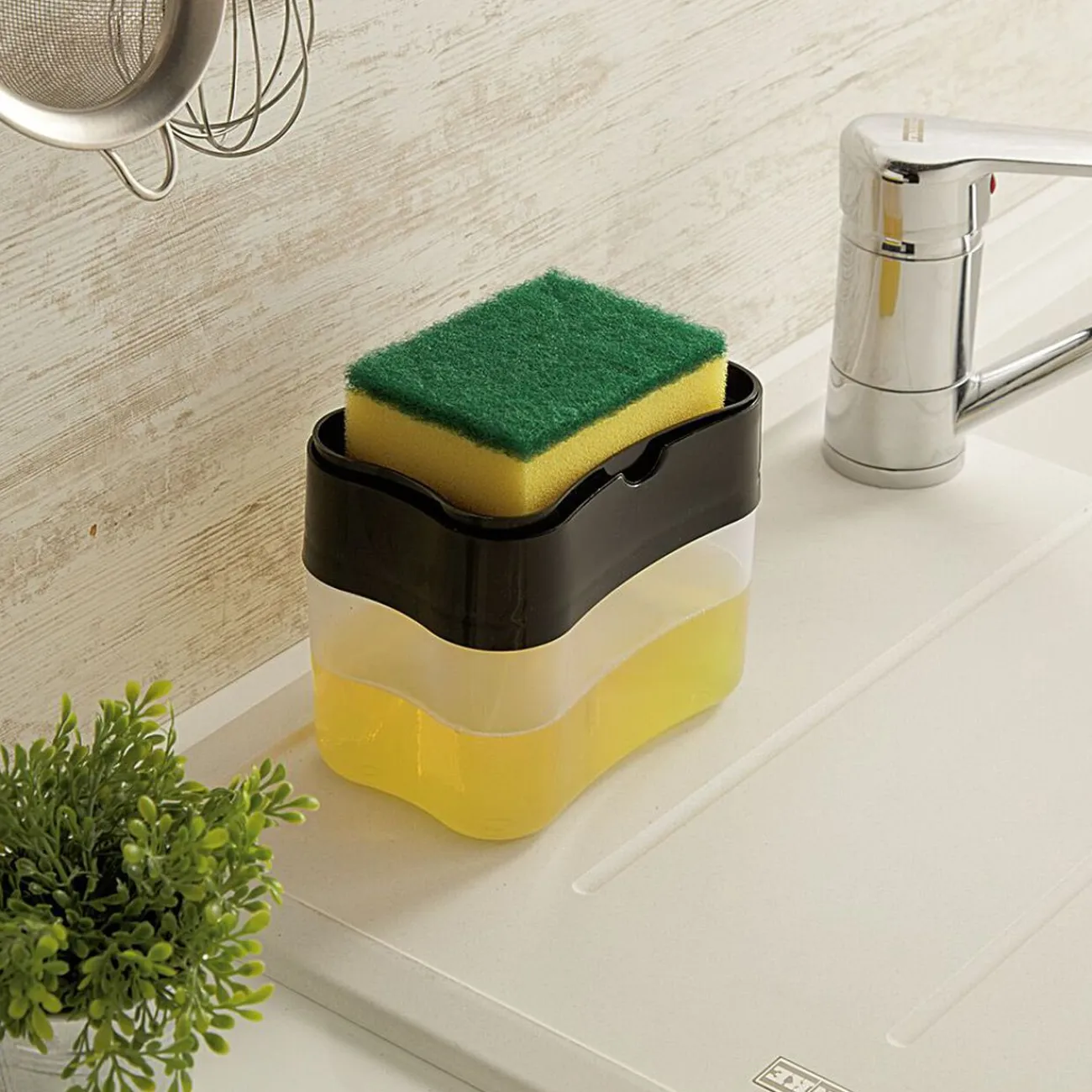 Gifi Aménagement Salle De Bain^Distributeur à savon liquide vaisselle 385 ml et éponge
