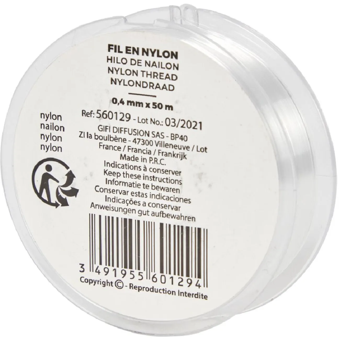 Gifi Quincaillerie^Fil nylon transparent 0,4 mm x 50 m
