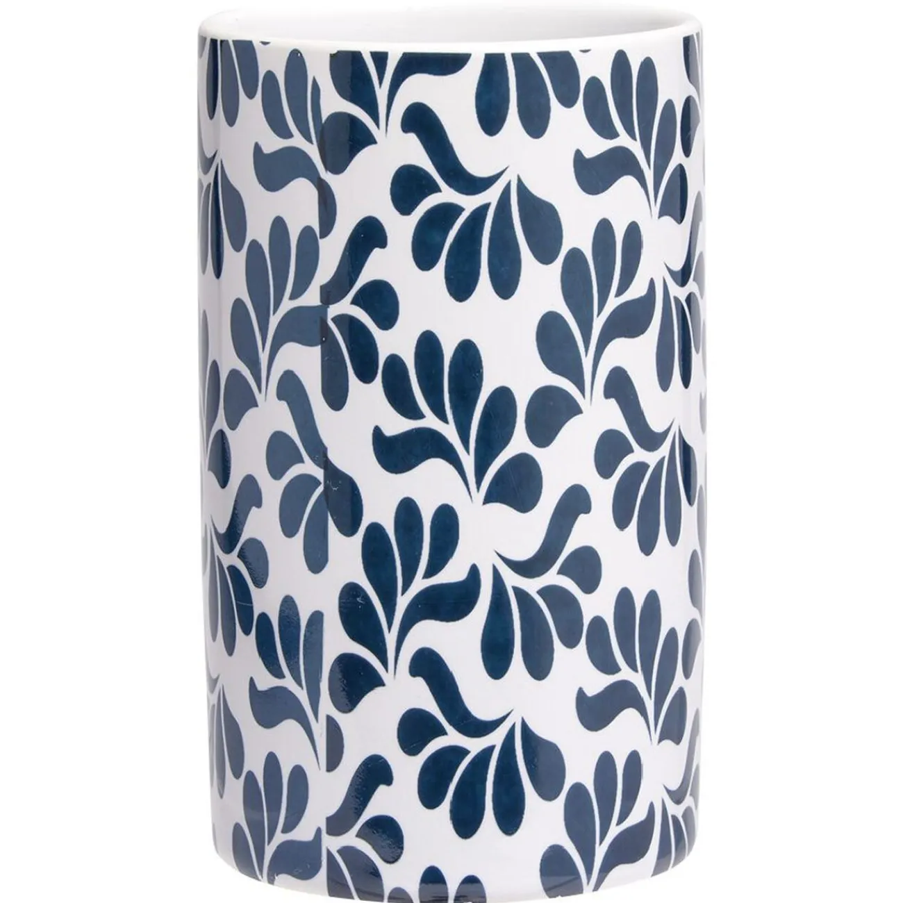 Gifi Aménagement Salle De Bain^Gobelet céramique motif végétal blanc et bleu Ø6xH10,5cm