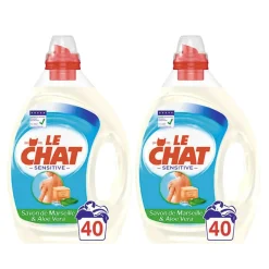Gifi Entretien Du Linge|Lessive liquide Le Chat peau sensible savon de Marseille 80 lavages 2 x 2L