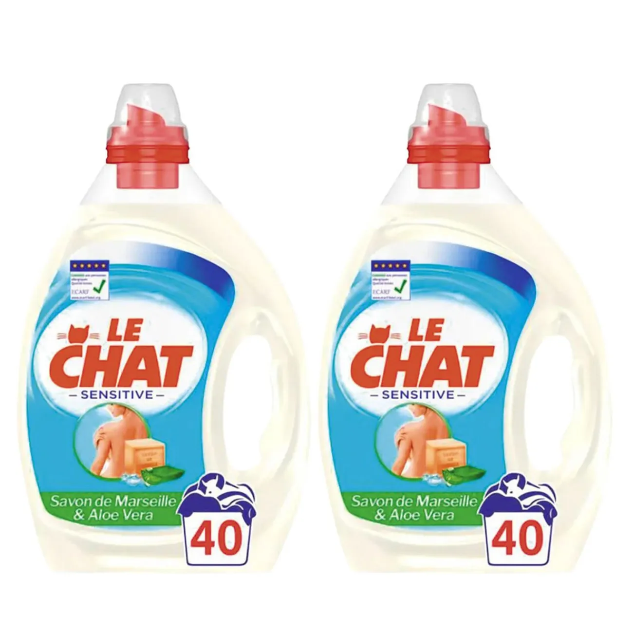 Gifi Entretien Du Linge|Lessive liquide Le Chat peau sensible savon de Marseille 80 lavages 2 x 2L