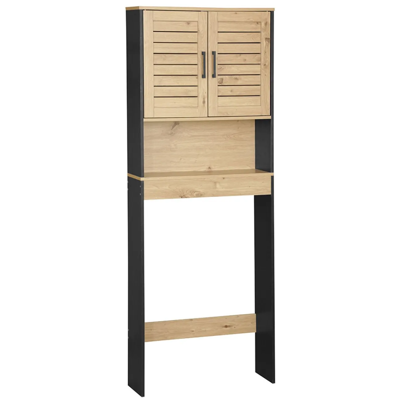 Gifi Aménagement Salle De Bain^Meuble contour de WC naturel et noir 58,5x19xH160 cm - Richmond