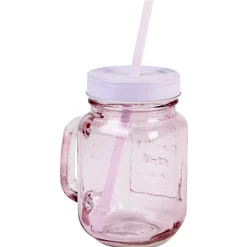 Online Gifi Mug bocal coloré rose avec paille