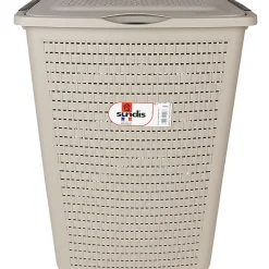 Gifi Entretien Du Linge|Panier à linge avec poignées et couvercle design rotin taupe 50 L