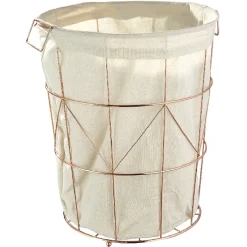 Gifi Entretien Du Linge|Panier à linge tissu beige armature métal bronze