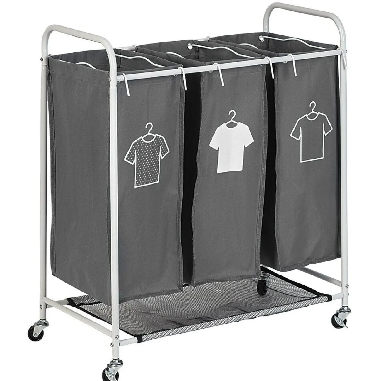 Gifi Entretien Du Linge|Panière à linge 3 compartiments à roulettes