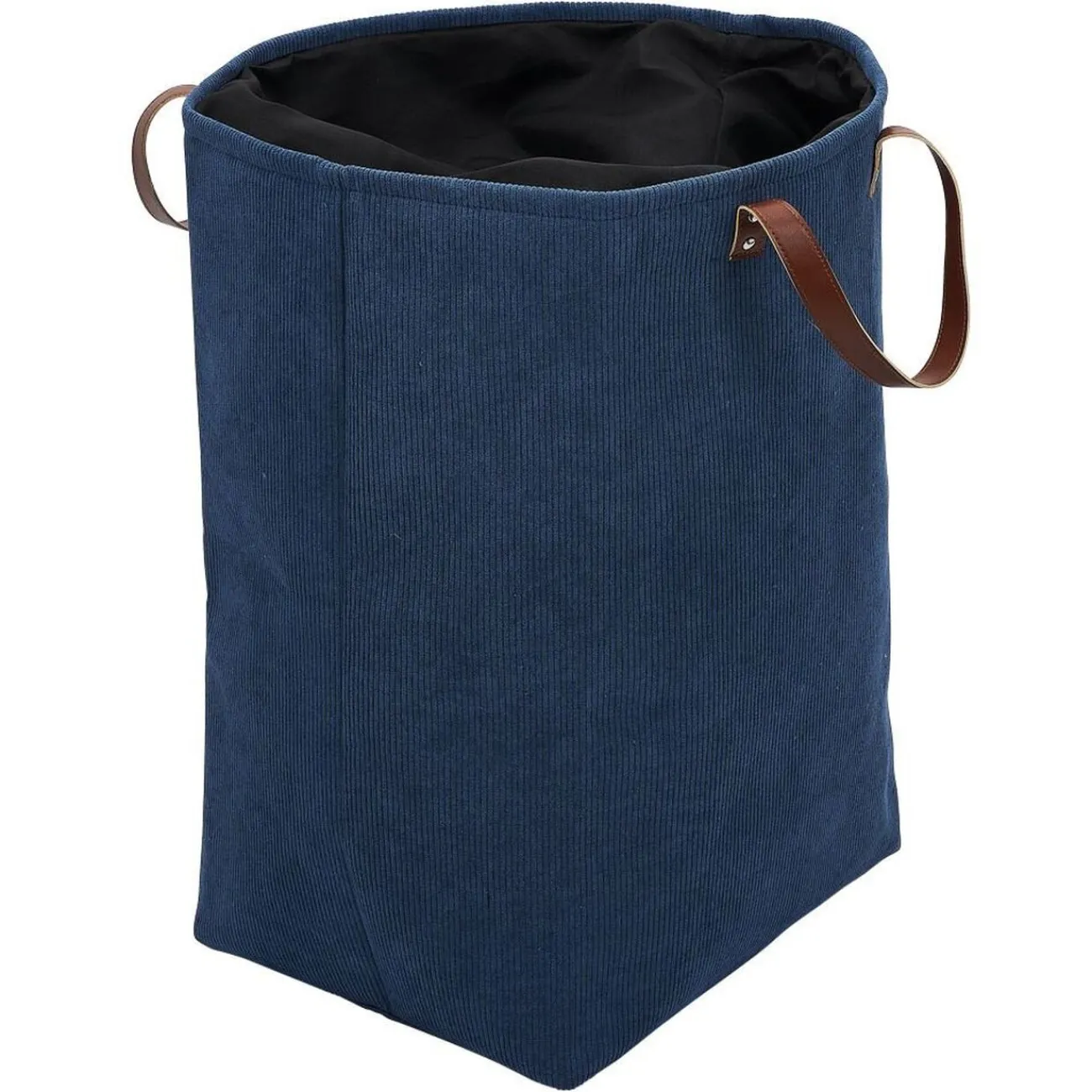 Gifi Entretien Du Linge|Panière à linge 58L avec anses polyester bleu marine effet velours