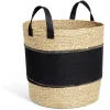 Gifi Entretien Du Linge|Panière à linge ronde 52L Ø37xH38cm jonc de mer et feutrine noir