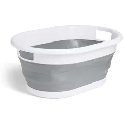 Gifi Entretien Du Linge|Panière à linge rétractable 54x23x39cm plastique blanc et gris