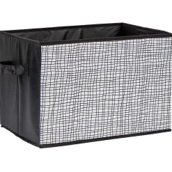 Gifi Entretien Du Linge|Panière rectangulaire en polyester motif quadrillage gris blanc