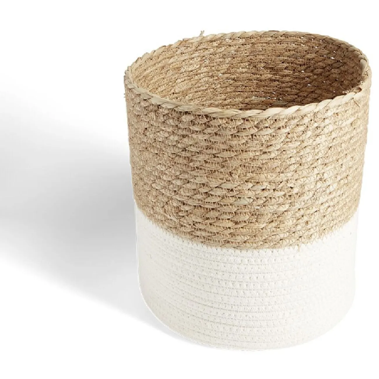 Gifi Rangement|Panière tressée bi-matière coton et jacynthe blanc et naturel Ø27xH24cm