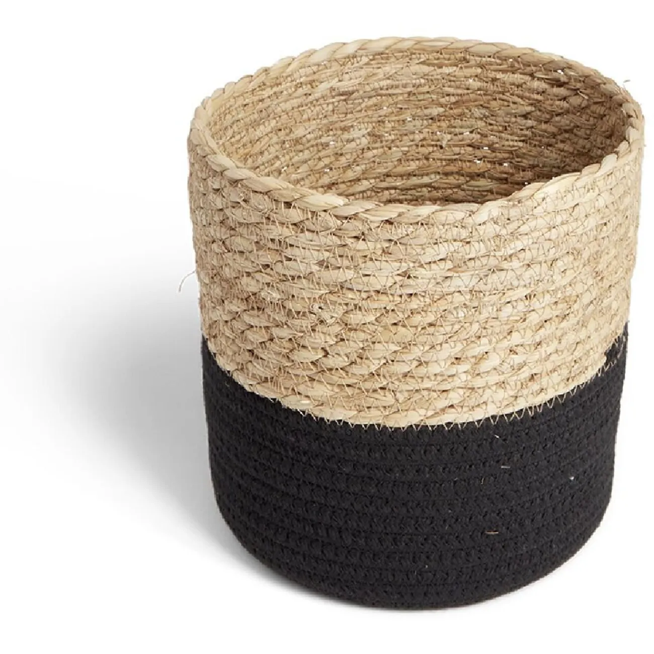 Gifi Rangement|Panière tressée bi-matière coton et jacynthe noir et naturel Ø21xH21cm